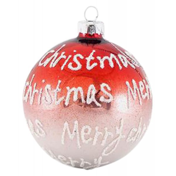 Χριστουγεννιάτικη Γυάλινη Μπάλα Κόκκινη και Λευκή με "Merry Christmas" (10cm)